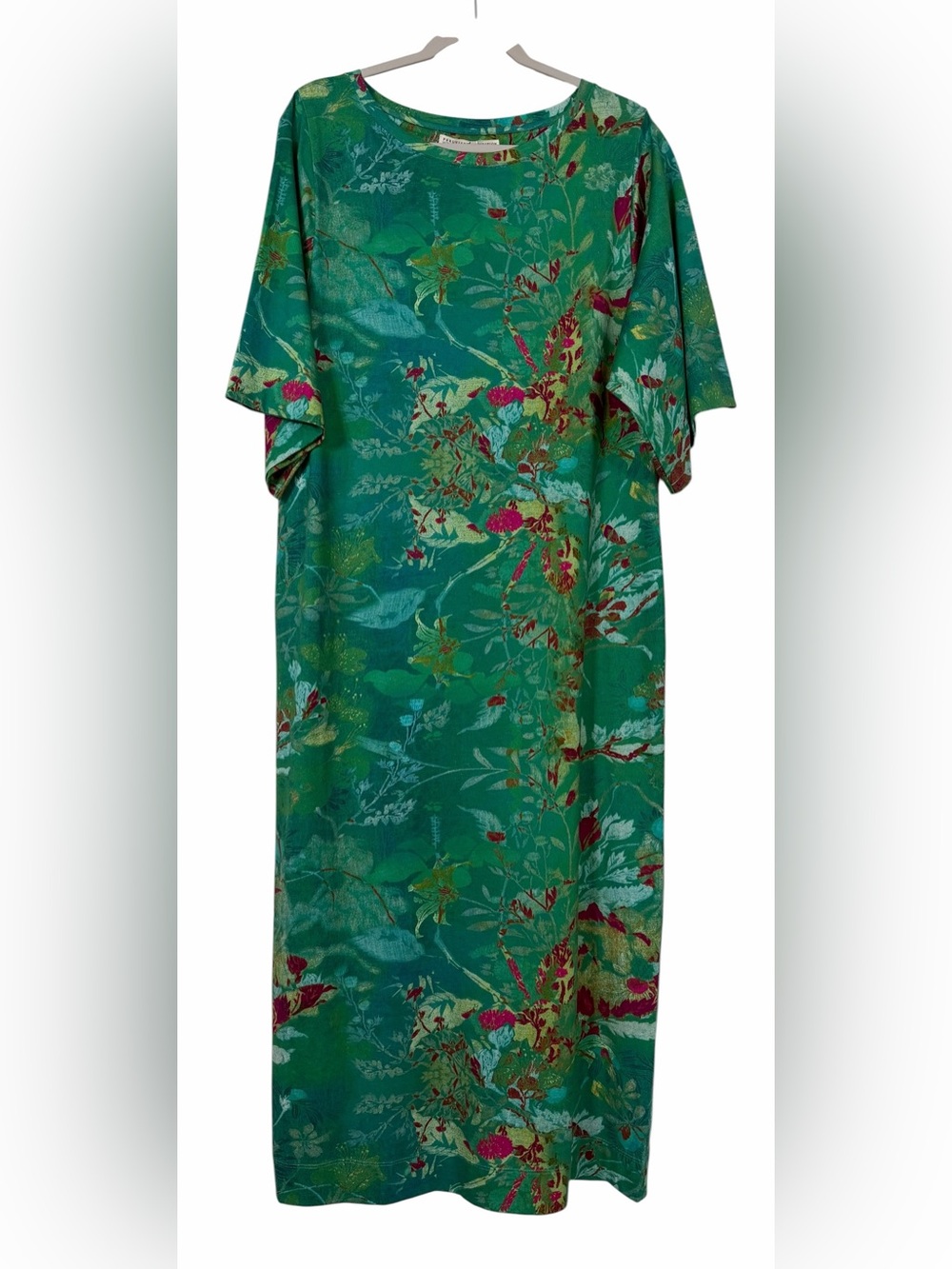 Peruvian Connection Jade Meadow Maxi Dress Green Artsy Floral Large